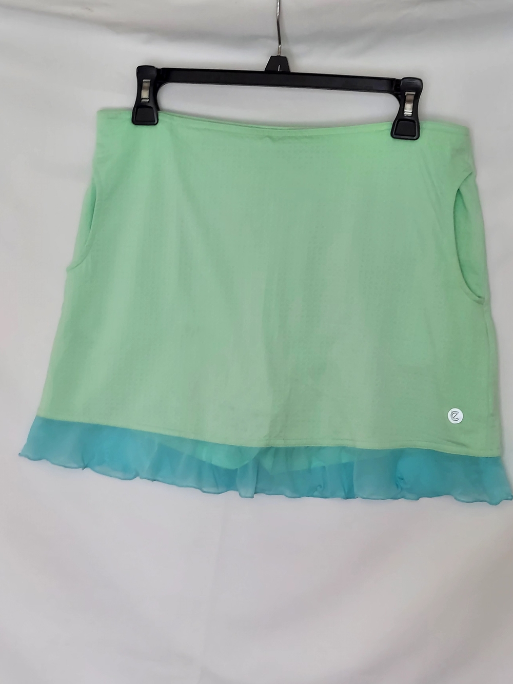 Light Mint Green Mini Skirt with Aqua Ruffle Hem